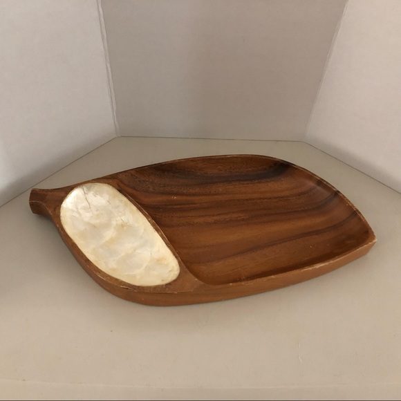 Vintage MonkeyPod Wood Tray Shell Inlay - Picture 1 of 7